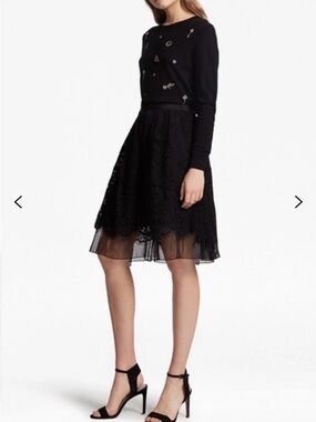 French Connection Spotlight black lace a-line skirt
